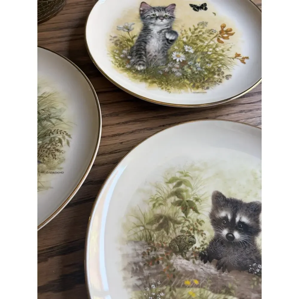 Vintage Wall Hanging Plates Woodland Animals Giordano Collector's Plate Set of 4